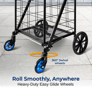 Collapsible Utility Cart - Compact Folding, Easily Collapsible And Portable To Save Space, Lightweight Trolley With Rolling Swivel Wheels