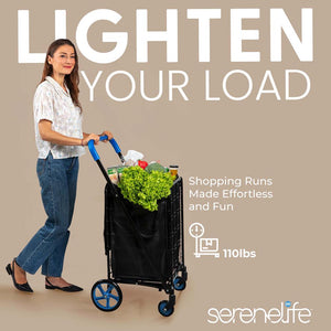 Heavy Duty Foldable Shopping Cart With Removable Cart Liner, 360 Degree Rolling Swivel Wheels, And Adjustable Handle, 110 Lbs. Weight Capacity For Groceries, Laundry, Luggage, And More