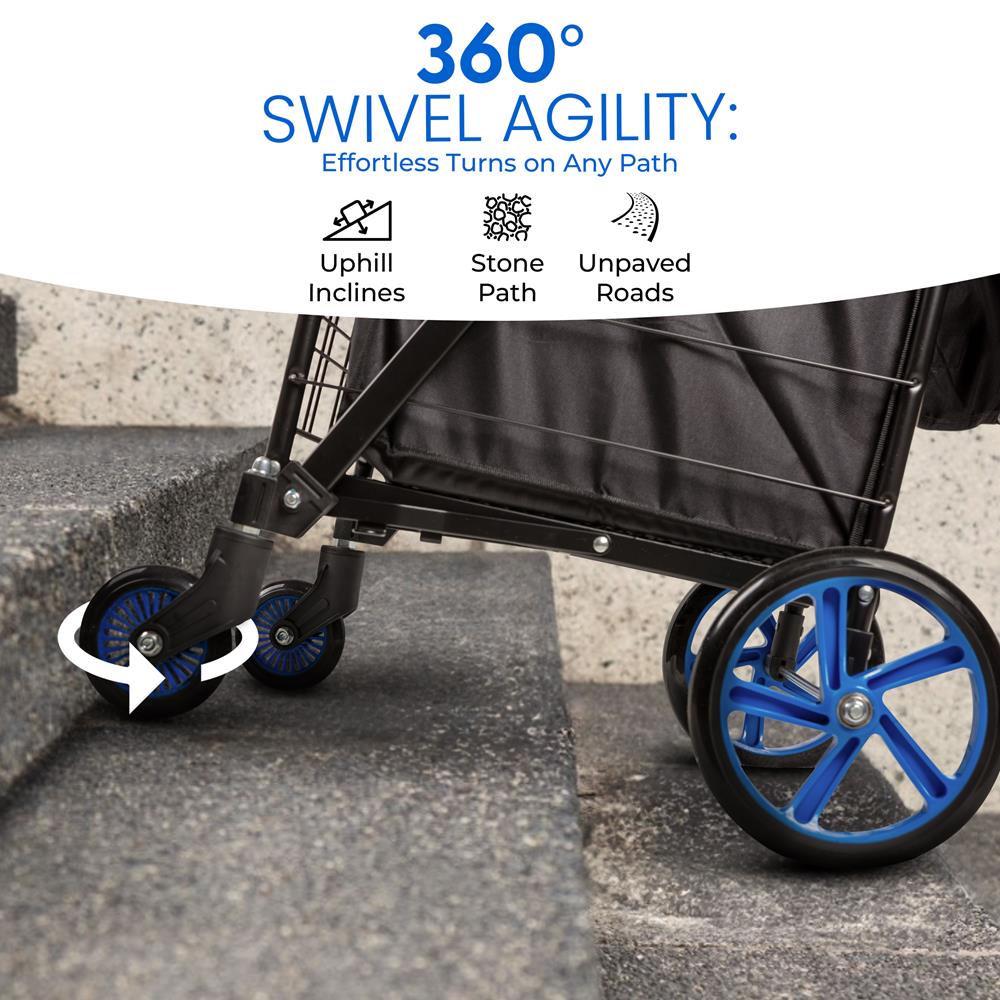 Small Foldable Shopping Cart With Removable Cart Liner, 360 Degree Rolling Swivel Wheels, 70 Lbs. Weight Capacity For Groceries, Laundry And Luggage (Blue)