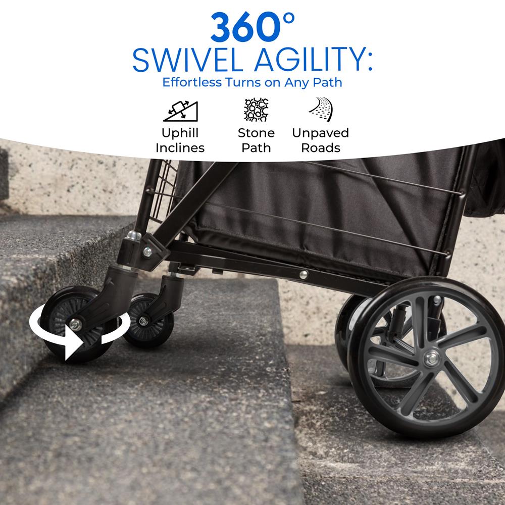 Heavy Duty Foldable Shopping Cart With Removable Cart Liner, 360 Degree Rolling Swivel Wheels, 110 Lbs. Weight Capacity For Groceries, Laundry, Luggage, And More