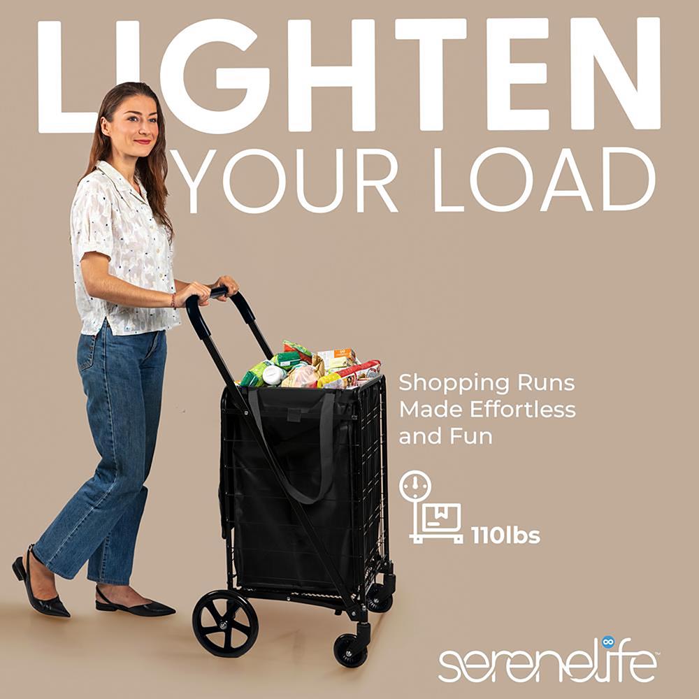 Heavy Duty Foldable Shopping Cart With Removable Cart Liner, 360 Degree Rolling Swivel Wheels, 110 Lbs. Weight Capacity For Groceries, Laundry, Luggage, And More