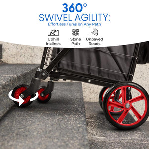 Small Foldable Shopping Cart With Removable Cart Liner, 360 Degree Rolling Swivel Wheels, 70 Lbs. Weight Capacity For Groceries, Laundry And Luggage (Red)