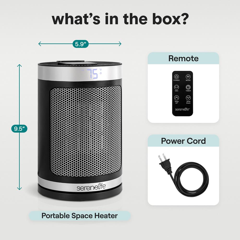 Portable Space Heater - Indoor Electric Heater With Thermostat, Remote, Digital Display, 12-Hour Timer, 3 Heating Modes, Fast & Safe Ptc Ceramic Heating For Home, Office, Bedroom (Black)