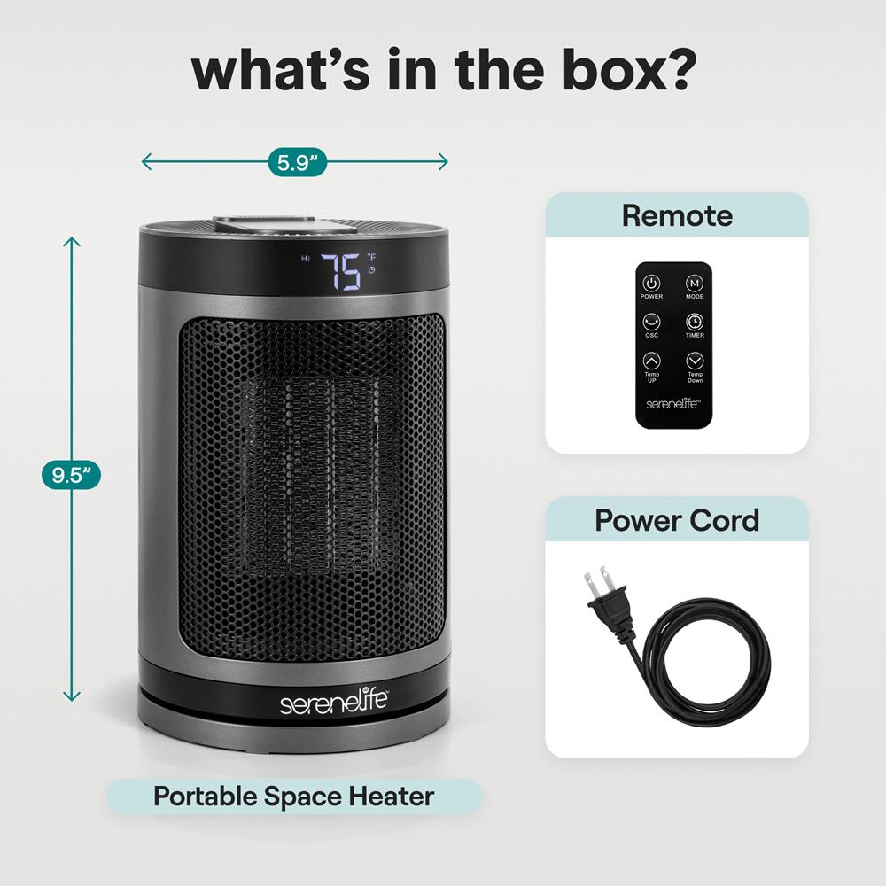 Portable Space Heater - Indoor Electric Heater With Thermostat, Remote, Digital Display, 12-Hour Timer, 3 Heating Modes, Fast & Safe Ptc Ceramic Heating For Home, Office, Bedroom  (Gray)