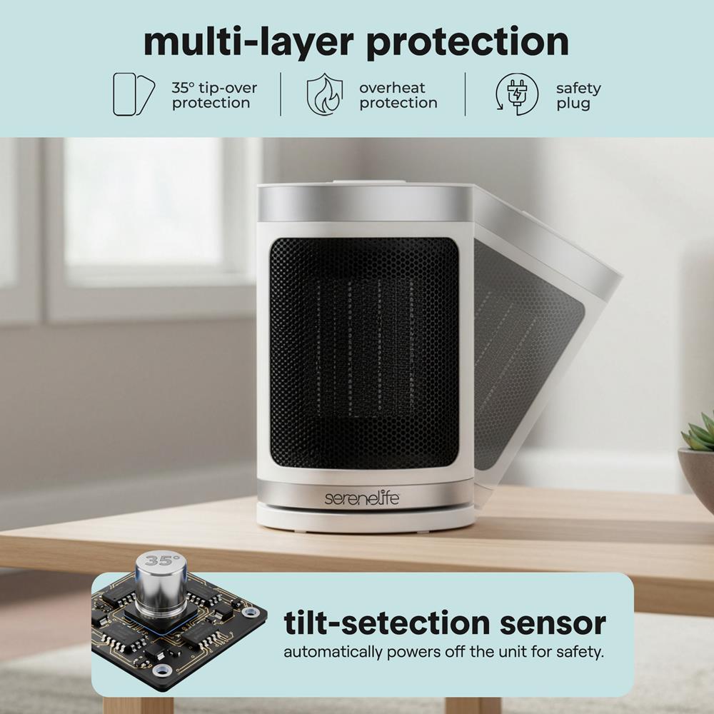 Portable Space Heater - Indoor Electric Heater With Thermostat, Remote, Digital Display, 12-Hour Timer, 3 Heating Modes, Fast & Safe Ptc Ceramic Heating For Home, Office, Bedroom (White)