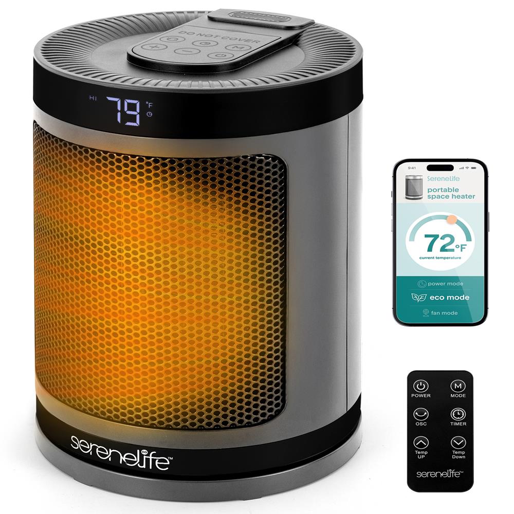 Indoor Electric Heater With Wi-Fi Function,Thermostat, Remote, Digital Display, 12H Timer (Gray)