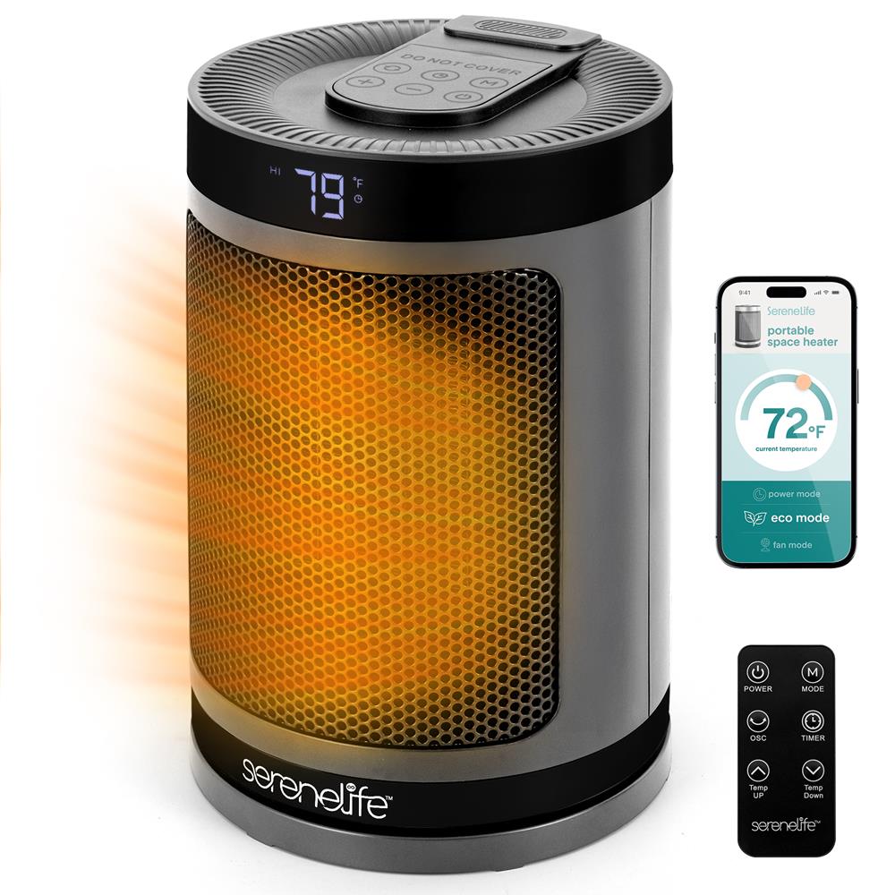 Portable Space Heater - Indoor Electric Heater With Wi-Fi Function,Thermostat, Remote, Digital Display, 12H Timer, 3 Heating Modes, Fast & Safe Ptc Ceramic Heating For Home, Office, Bedroom (Gray)