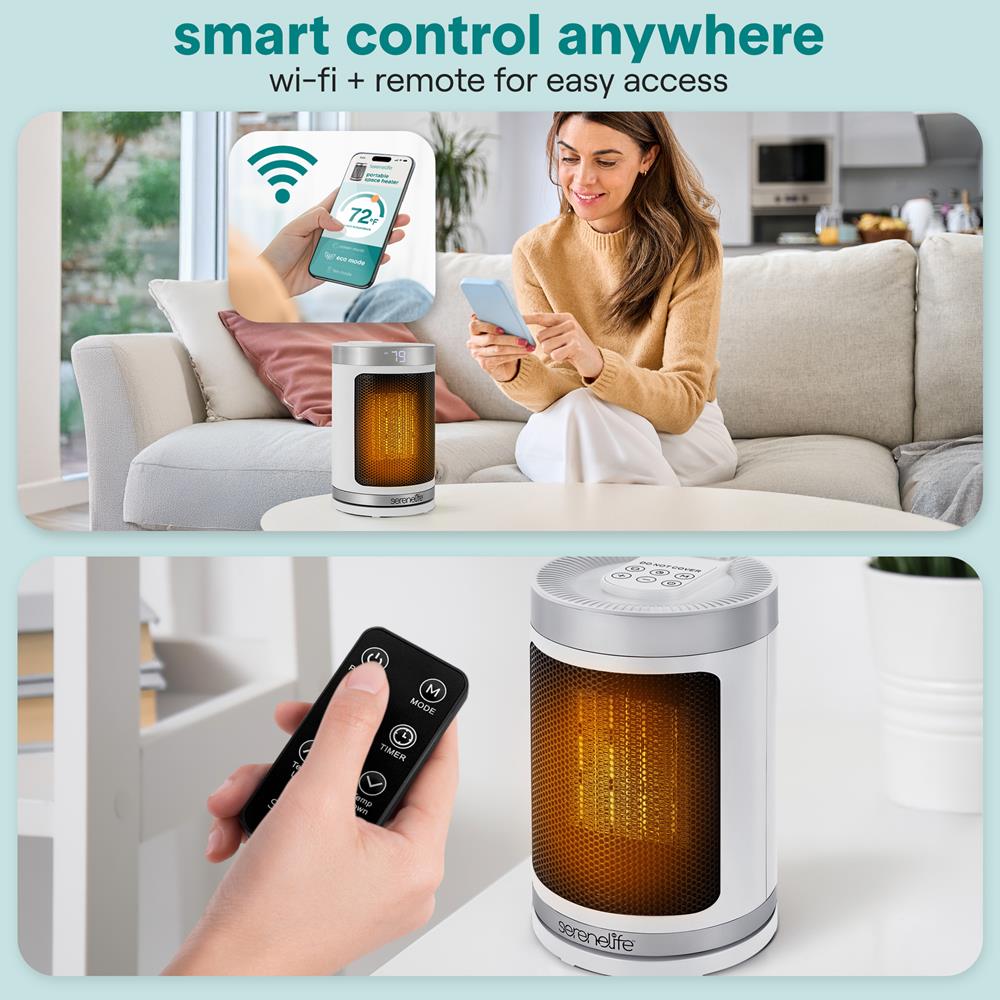 Portable Space Heater - Indoor Electric Heater With Wi-Fi Function,Thermostat, Remote, Digital Display, 12H Timer, 3 Heating Modes, Fast & Safe Ptc Ceramic Heating For Home, Office, Bedroom (White)