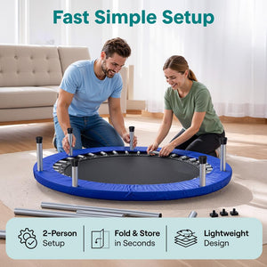 40" Foldable Trampoline, Burn Calories, Adjustable Handrail, Deep Blue