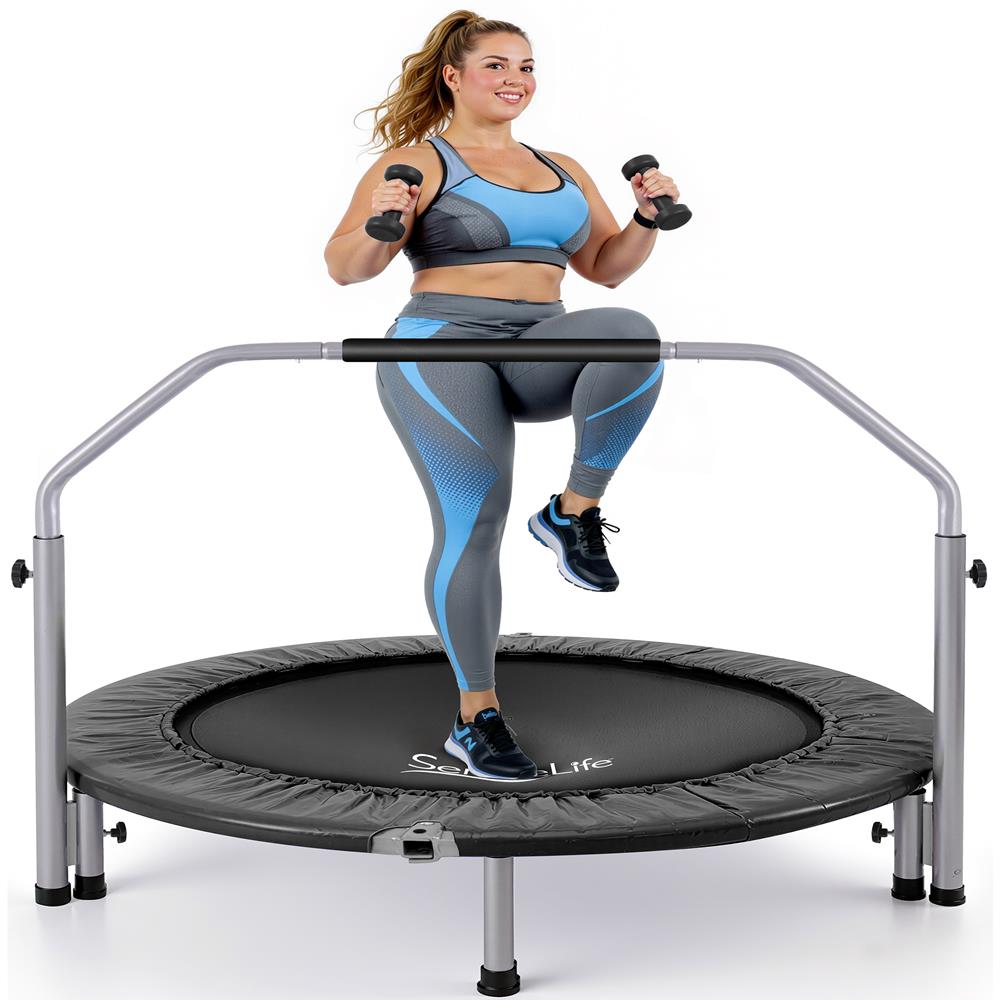 40" Foldable Mini Trampoline, Low-Impact Workout, Adjustable Handrail
