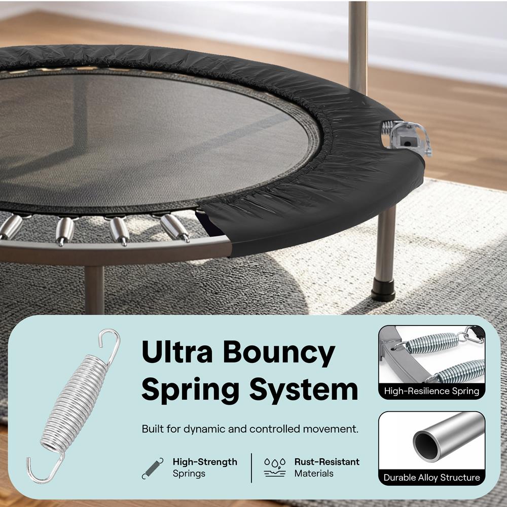 40" Foldable Mini Trampoline, Low-Impact Workout, Adjustable Handrail