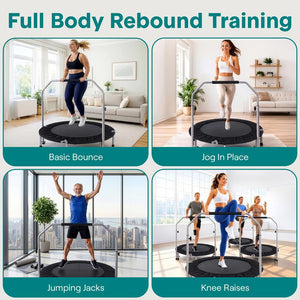 40" Foldable Mini Trampoline, Low-Impact Workout, Adjustable Handrail