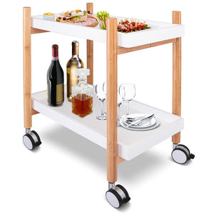 2-Tier Serving Cart - Serving Cart With Removable Trays And 4 Wheels