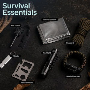 Serenelife Survival Toolkit - All-Purpose Outdoor Emergency Tools And Gear Set With Basic First Aid And Tactical Equipment (Black)