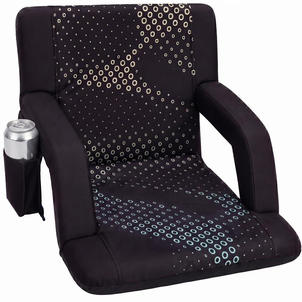Serenelife 21” Foldable Stadium Chair With Backrest – 6 Adjustable Reclining Angles, Cup Holder, Padded Armrests, And Storage Pockets (Black)