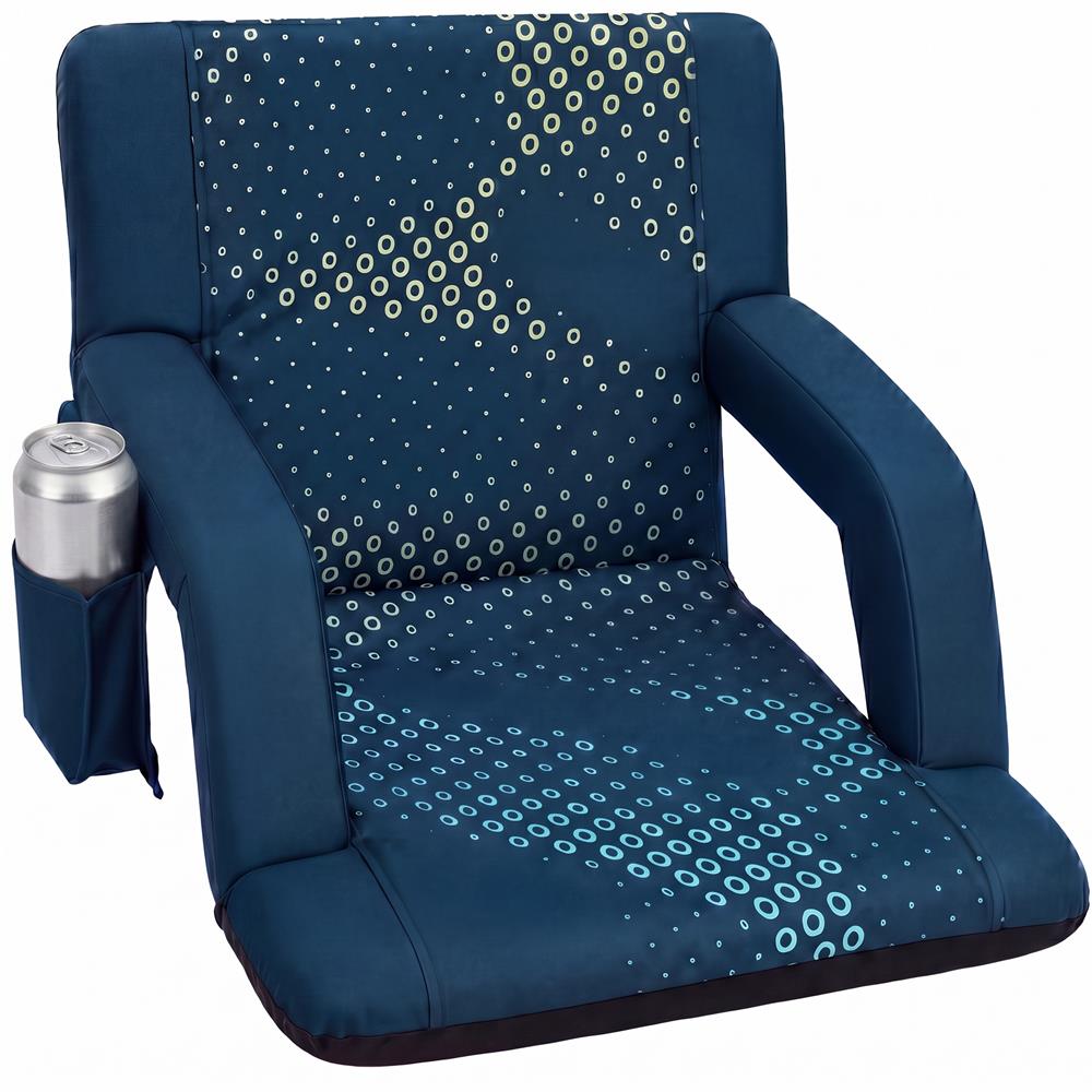 Serenelife 21” Foldable Stadium Chair With Backrest – 6 Adjustable Reclining Angles, Cup Holder, Padded Armrests, And Storage Pockets (Blue)