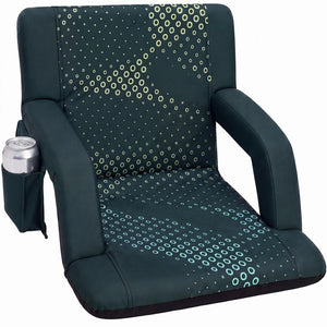 Serenelife 21” Foldable Stadium Chair With Backrest – 6 Adjustable Reclining Angles, Cup Holder, Padded Armrests, And Storage Pockets (Green)