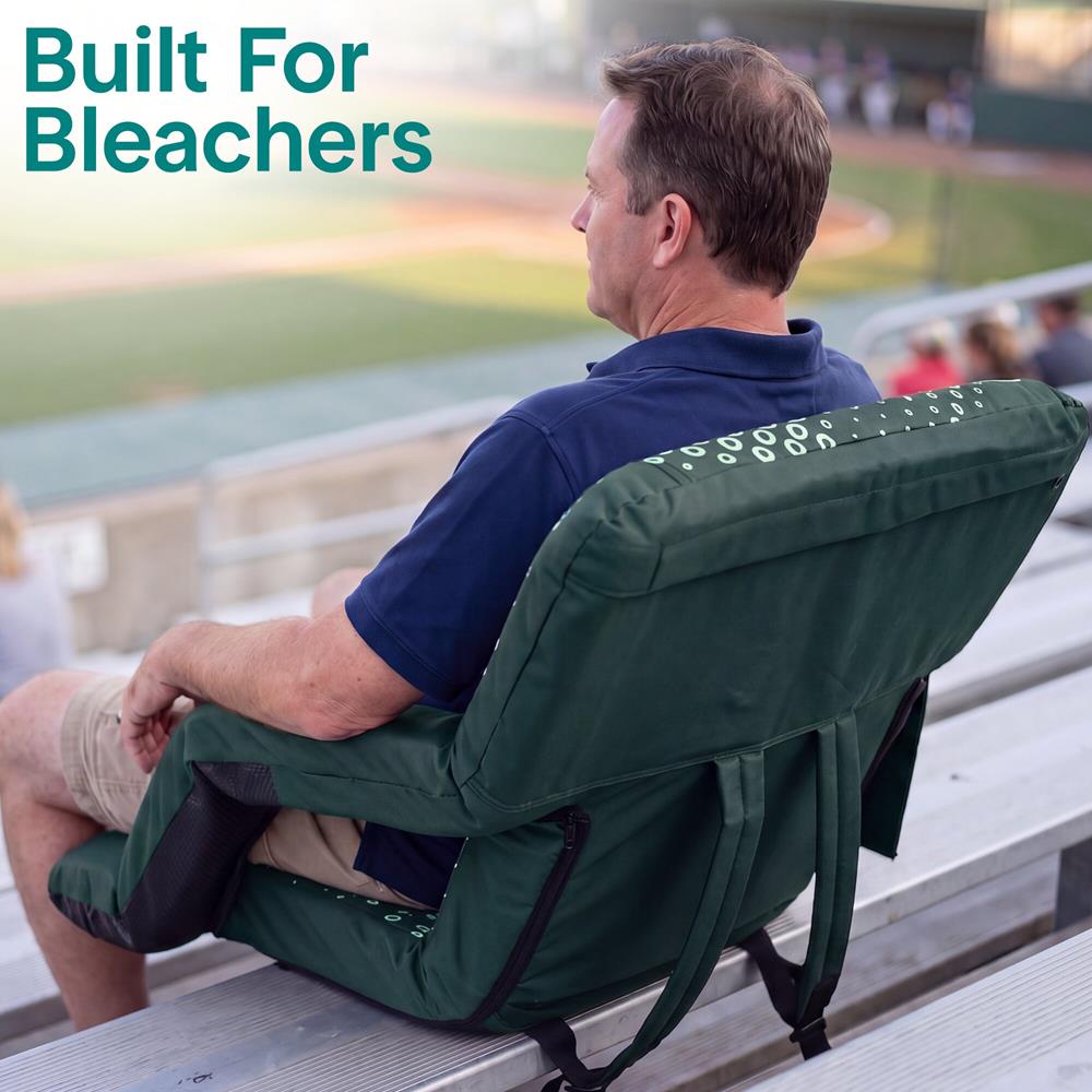 Serenelife 21” Foldable Stadium Chair With Backrest – 6 Adjustable Reclining Angles, Cup Holder, Padded Armrests, And Storage Pockets (Green)
