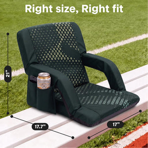 Serenelife 21” Foldable Stadium Chair With Backrest – 6 Adjustable Reclining Angles, Cup Holder, Padded Armrests, And Storage Pockets (Green)