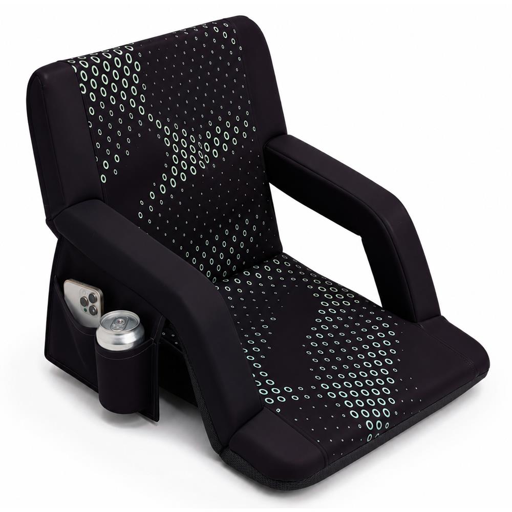 Serenelife 25” Foldable Stadium Chair With Backrest – 6 Adjustable Reclining Angles, Cup Holder, Padded Armrests, And Storage Pockets (Black)