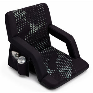 Serenelife 25” Foldable Stadium Chair With Backrest – 6 Adjustable Reclining Angles, Cup Holder, Padded Armrests, And Storage Pockets (Black)
