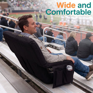 Serenelife 25” Foldable Stadium Chair With Backrest – 6 Adjustable Reclining Angles, Cup Holder, Padded Armrests, And Storage Pockets (Black)