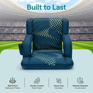 Serenelife 25” Foldable Stadium Chair With Backrest – 6 Adjustable Reclining Angles, Cup Holder, Padded Armrests, And Storage Pockets (Blue)