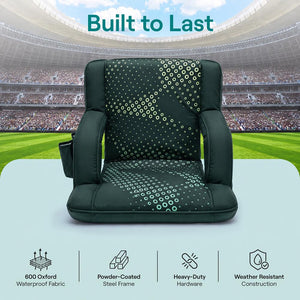 Serenelife 25” Foldable Stadium Chair With Backrest – 6 Adjustable Reclining Angles, Cup Holder, Padded Armrests, And Storage Pockets (Green)