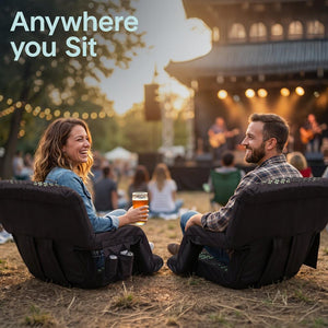 Serenelife 21” Foldable Stadium Chair Set With Backrest – 6 Adjustable Reclining Angles, Cup Holder, Padded Armrests, And Storage Pockets (Black)