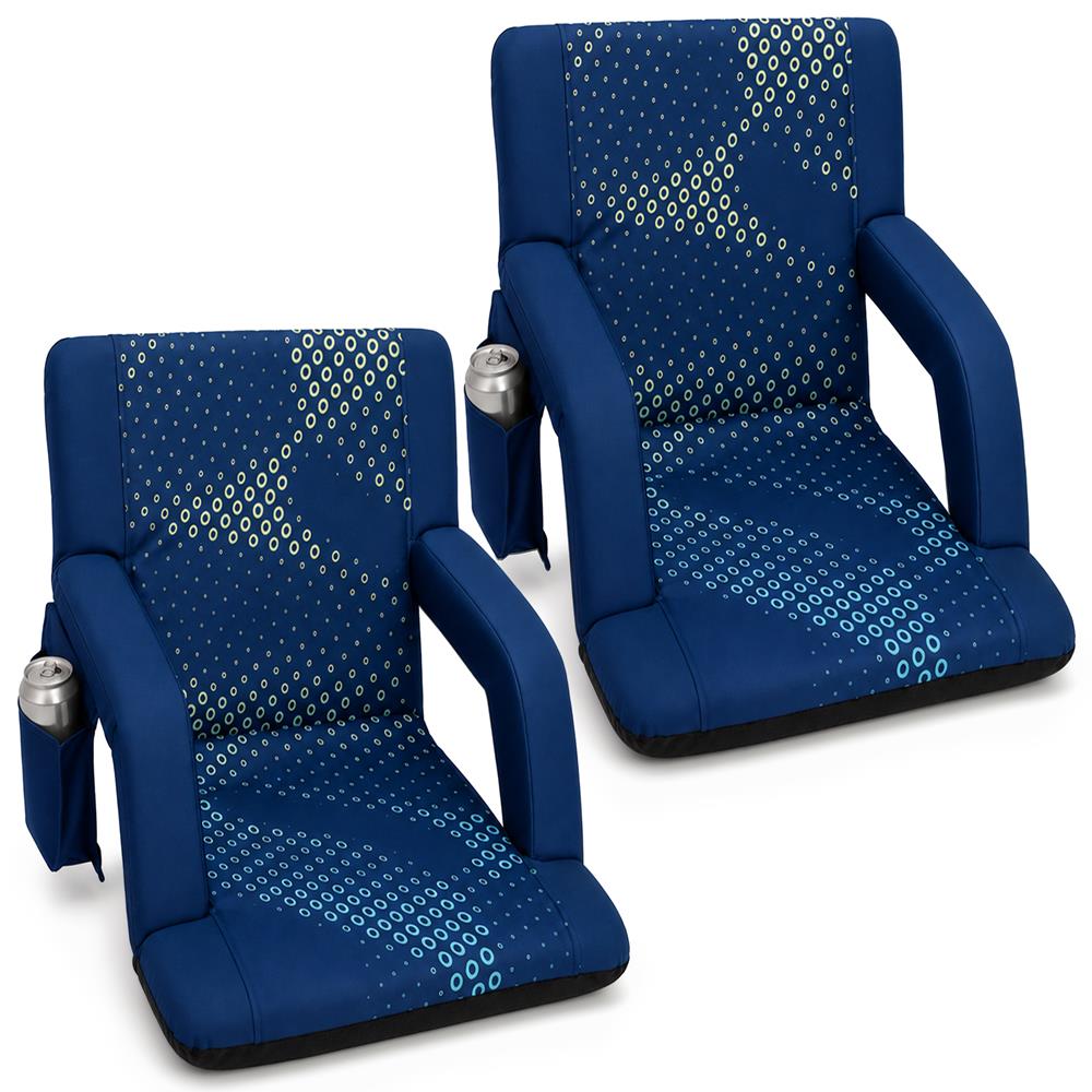 Serenelife 21” Foldable Stadium Chair Set With Backrest – 6 Adjustable Reclining Angles, Cup Holder, Padded Armrests, And Storage Pockets (Blue)