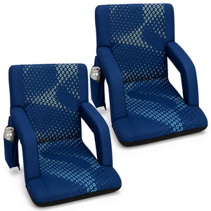 Serenelife 21” Foldable Stadium Chair Set With Backrest – 6 Adjustable Reclining Angles, Cup Holder, Padded Armrests, And Storage Pockets (Blue)