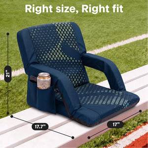 Serenelife 21” Foldable Stadium Chair Set With Backrest – 6 Adjustable Reclining Angles, Cup Holder, Padded Armrests, And Storage Pockets (Blue)
