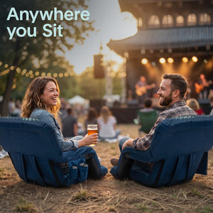 Serenelife 21” Foldable Stadium Chair Set With Backrest – 6 Adjustable Reclining Angles, Cup Holder, Padded Armrests, And Storage Pockets (Blue)