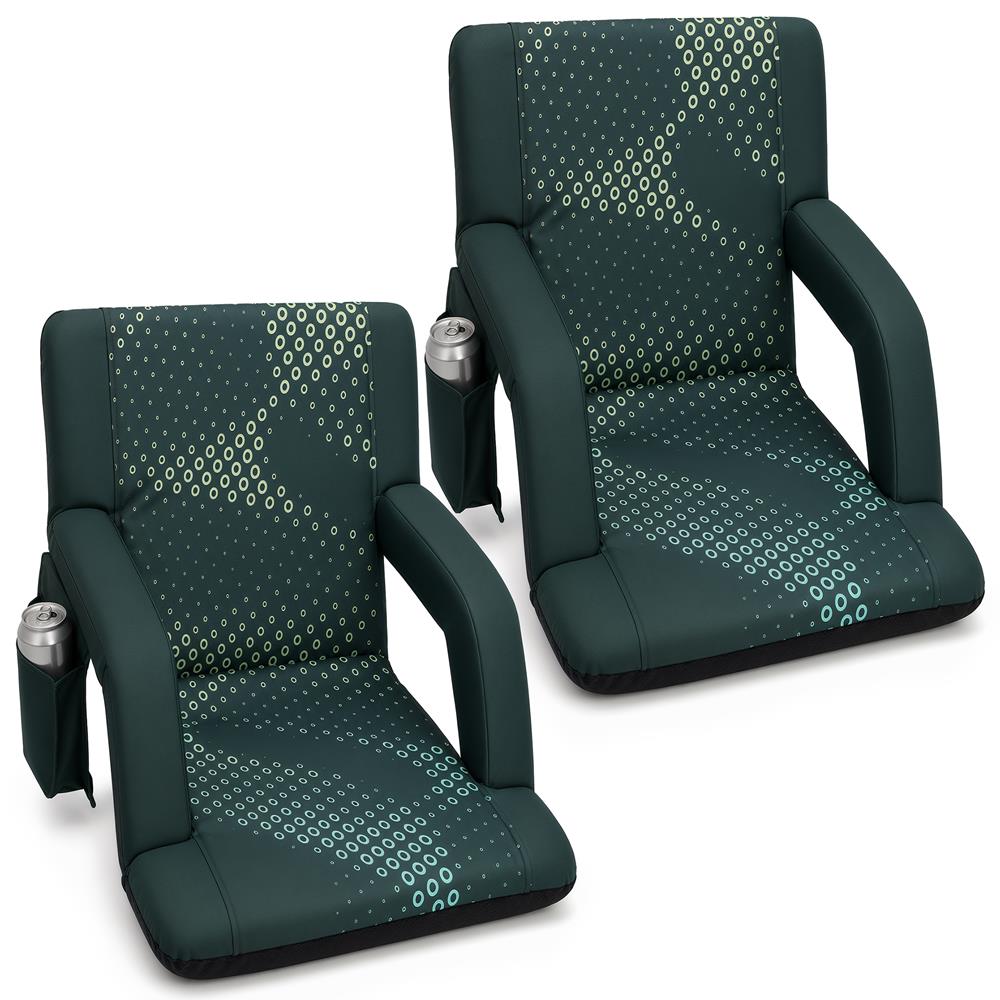 Serenelife 21” Foldable Stadium Chair Set With Backrest – 6 Adjustable Reclining Angles, Cup Holder, Padded Armrests, And Storage Pockets (Green)