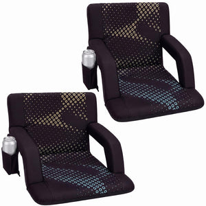 Serenelife 25” Foldable Stadium Chair Set With Backrest – 6 Adjustable Reclining Angles, Cup Holder, Padded Armrests, And Storage Pockets (Black)
