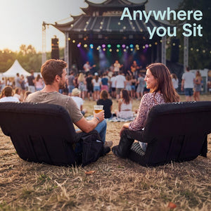 Serenelife 25” Foldable Stadium Chair Set With Backrest – 6 Adjustable Reclining Angles, Cup Holder, Padded Armrests, And Storage Pockets (Black)