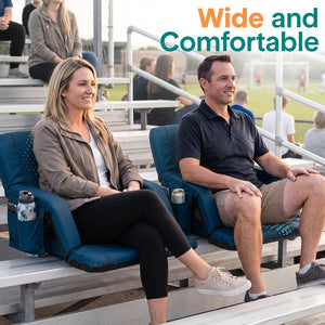 Serenelife 25” Foldable Stadium Chair Set With Backrest – 6 Adjustable Reclining Angles, Cup Holder, Padded Armrests, And Storage Pockets (Blue)