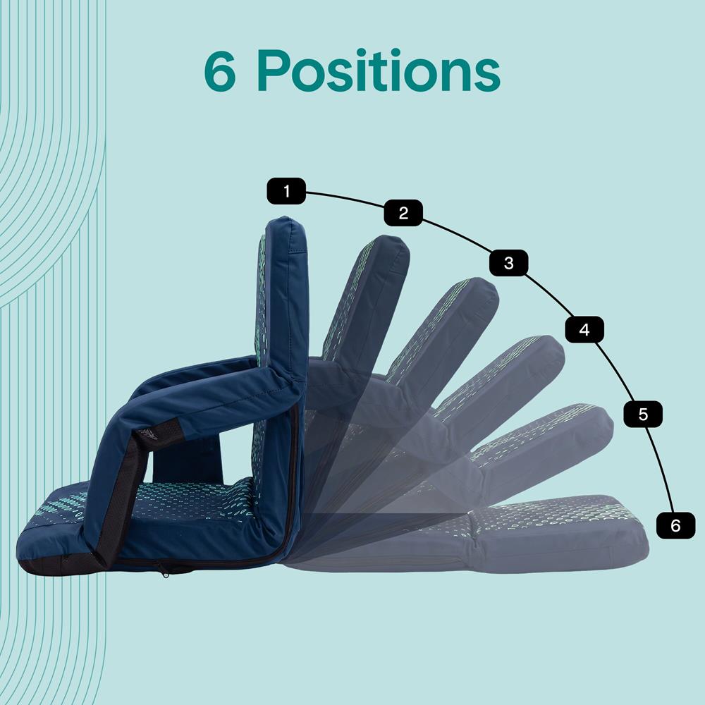 Serenelife 25” Foldable Stadium Chair Set With Backrest – 6 Adjustable Reclining Angles, Cup Holder, Padded Armrests, And Storage Pockets (Blue)