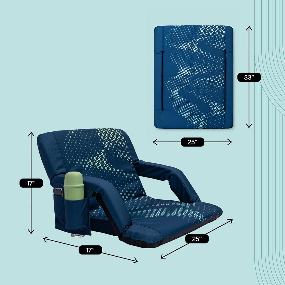 Serenelife 25” Foldable Stadium Chair Set With Backrest – 6 Adjustable Reclining Angles, Cup Holder, Padded Armrests, And Storage Pockets (Blue)