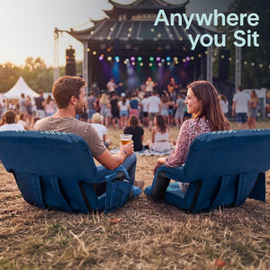 Serenelife 25” Foldable Stadium Chair Set With Backrest – 6 Adjustable Reclining Angles, Cup Holder, Padded Armrests, And Storage Pockets (Blue)