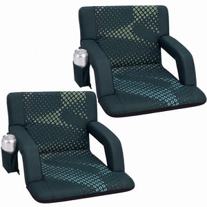 Serenelife 25” Foldable Stadium Chair Set With Backrest – 6 Adjustable Reclining Angles, Cup Holder, Padded Armrests, And Storage Pockets (Green)