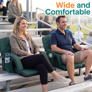 Serenelife 25” Foldable Stadium Chair Set With Backrest – 6 Adjustable Reclining Angles, Cup Holder, Padded Armrests, And Storage Pockets (Green)