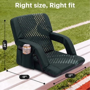 Serenelife 25” Foldable Stadium Chair Set With Backrest – 6 Adjustable Reclining Angles, Cup Holder, Padded Armrests, And Storage Pockets (Green)