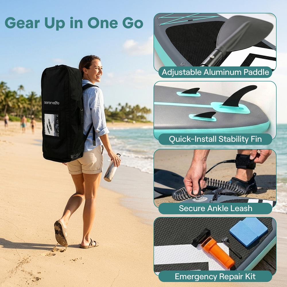 Inflatable Paddleboard, Stable Design, Non-Slip Deck, Gray