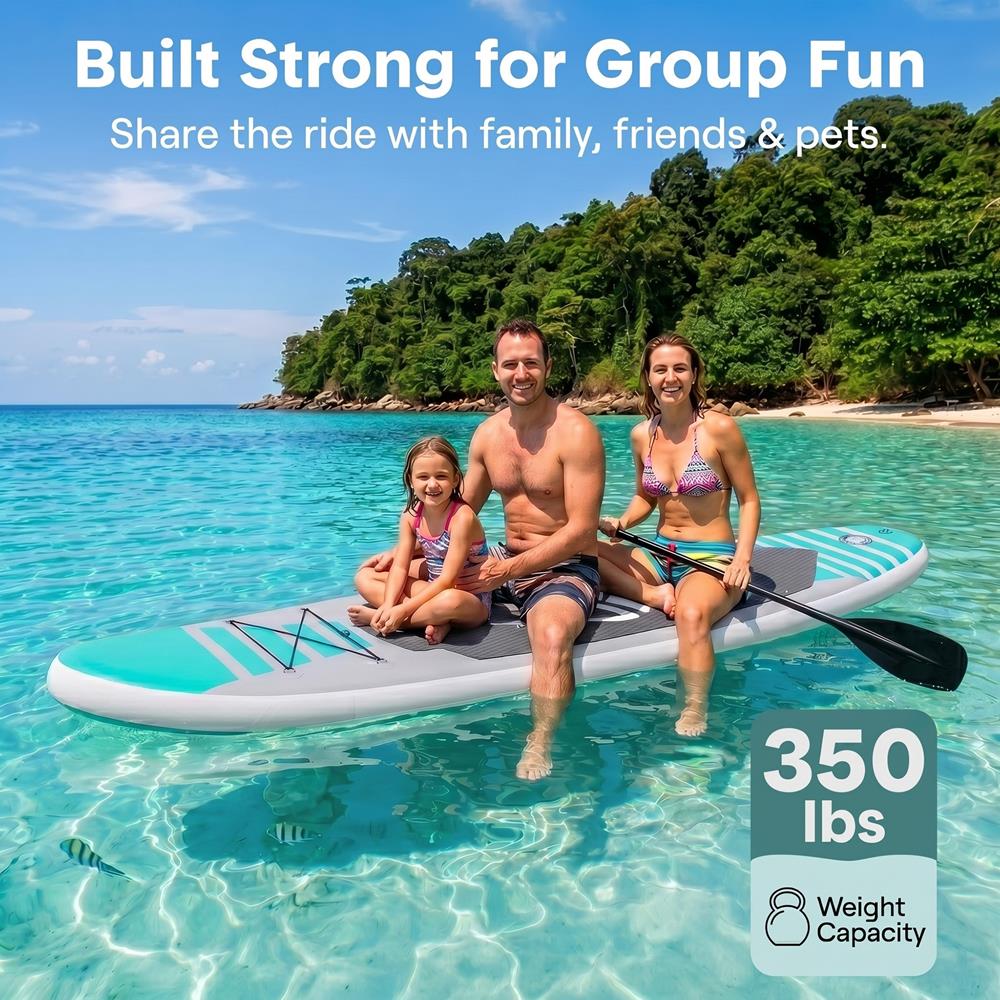 Inflatable Paddle Board, Stable Design, Non-Slip EVA Deck Pad, Teal