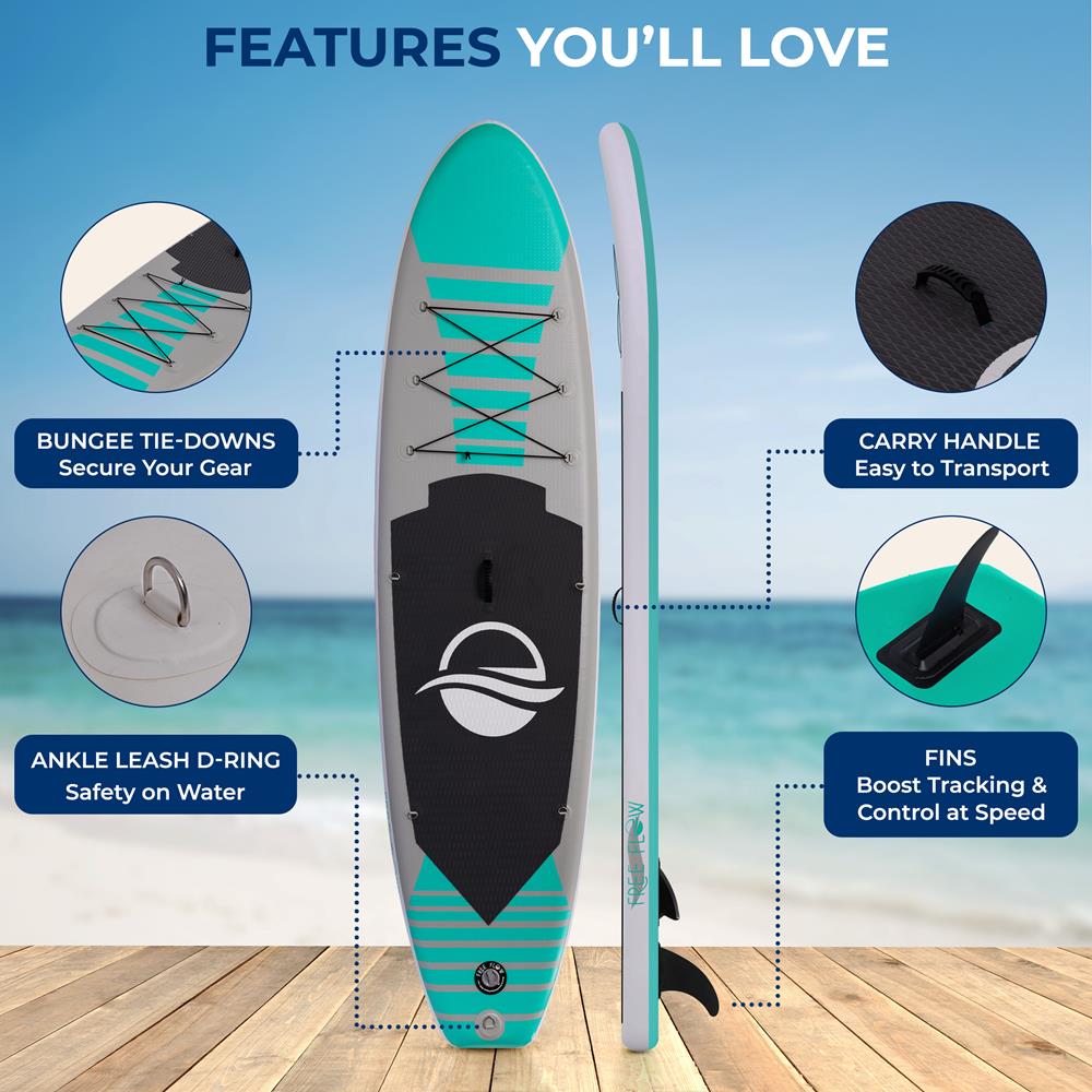 Inflatable Paddle Board, Stable Design, Non-Slip EVA Deck Pad, Teal