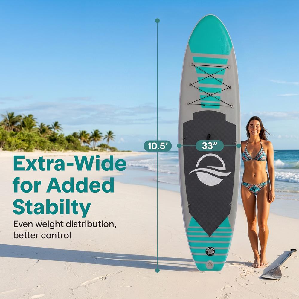 Inflatable Paddle Board, Stable Design, Non-Slip EVA Deck Pad, Teal