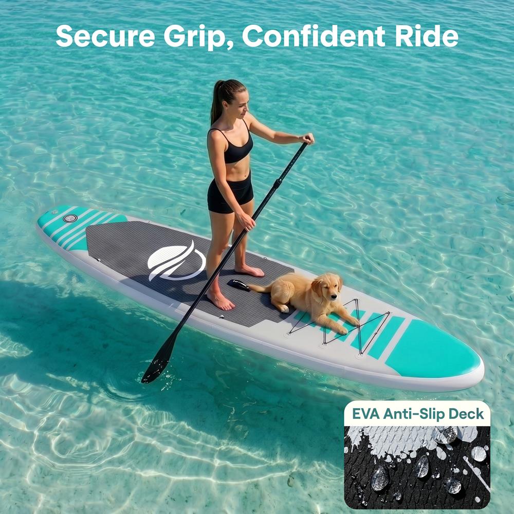 Inflatable Paddle Board, Stable Design, Non-Slip EVA Deck Pad, Teal