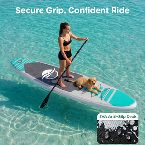 Inflatable Paddle Board, Stable Design, Non-Slip EVA Deck Pad, Teal