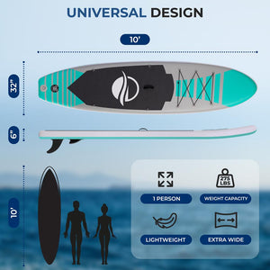 Inflatable Paddle Board, Stable Design, Non-Slip EVA Deck Pad, Teal